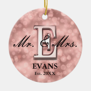 Rose Gold Custom Newlywed Ceramic Tree Decoration