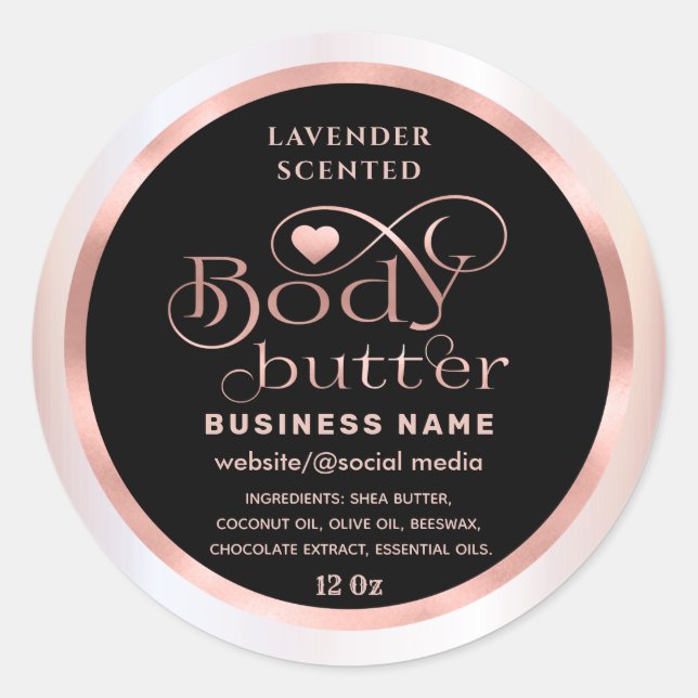 Rose gold cute script  body butter label (Front)