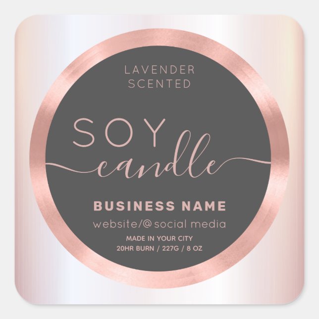 Rose gold cute simple script soy candle label (Front)