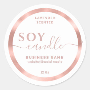 Rose gold cute simple script soy candle label