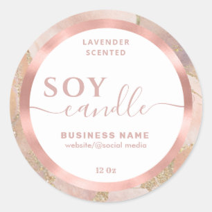Rose gold cute simple script soy candle label