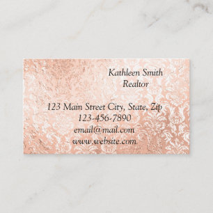 Rose Gold Damask Elegant Script Business Card
