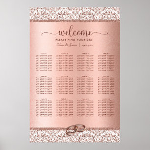 Rose Gold Damask Elegant Wedding Seating Chart
