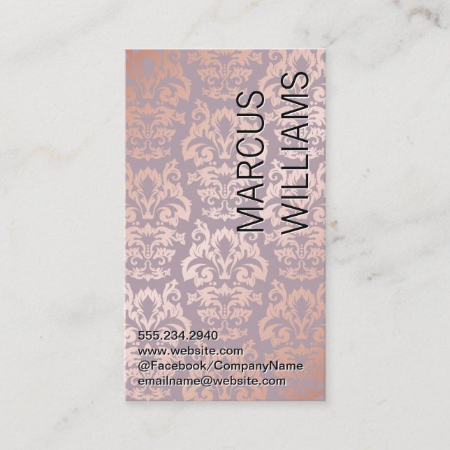 Rose Gold Damask Pattern Business Card (Front)