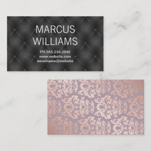 Rose Gold Damask Pattern   Upholstered Leather Business Card