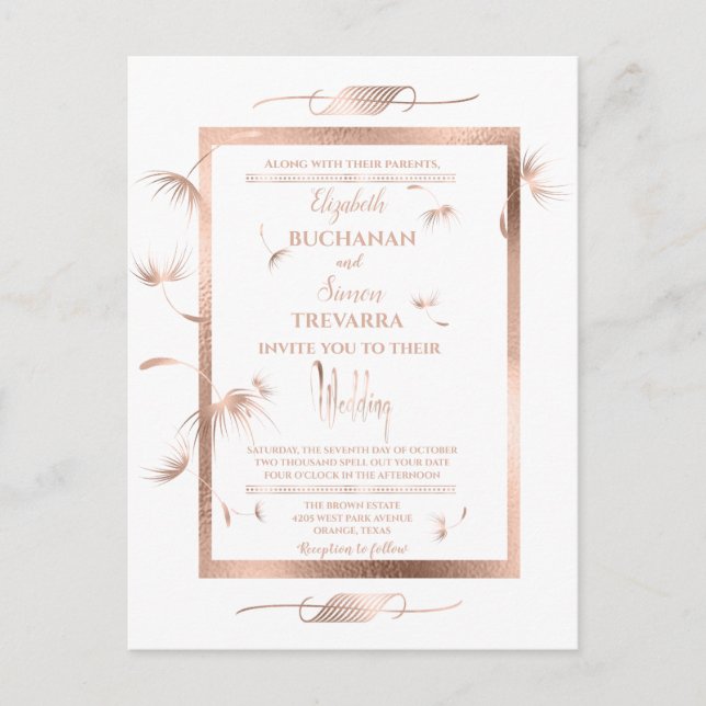 Rose Gold Dandelion Fluff Simple and Elegant Postcard (Front)