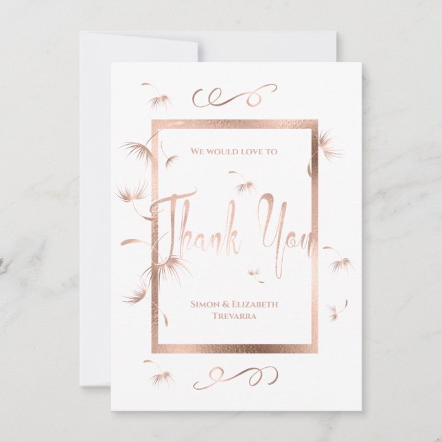 Rose Gold Dandelion Fluff Wedding Thank You (Front)