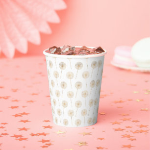 Rose gold dandelion wish white background paper cups
