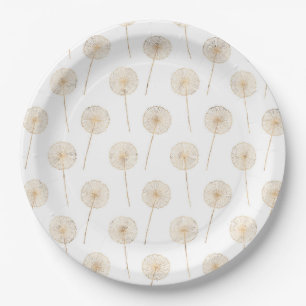 Rose gold dandelion wish white background  paper plate