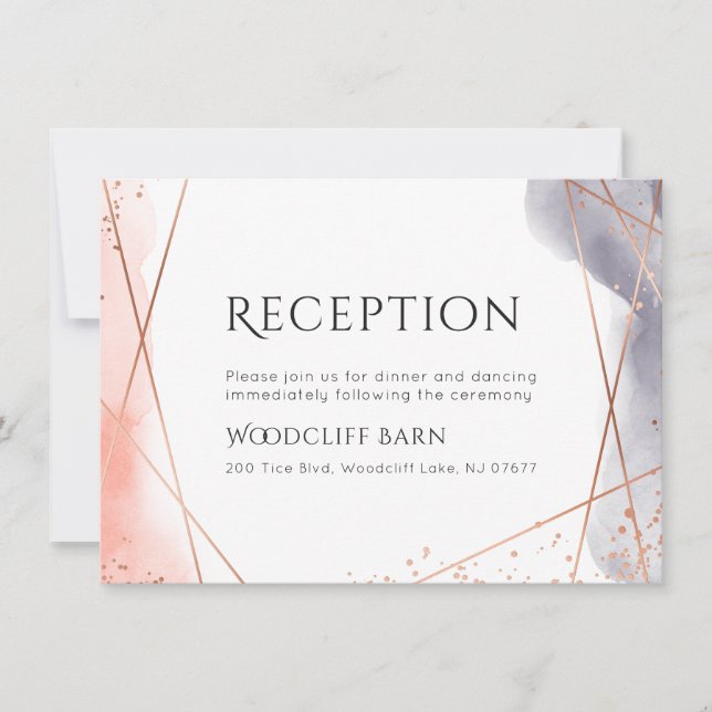 Rose Gold Dawn Watercolor Geometric Reception Invitation (Front)