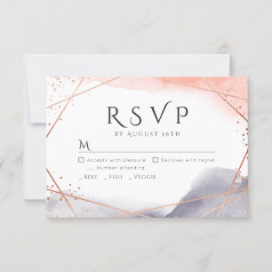 Rose Gold Dawn Watercolor Geometric Wedding RSVP Card