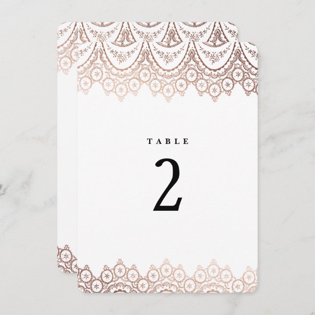 Rose Gold Delicate Lace Wedding Table Number (Front/Back)