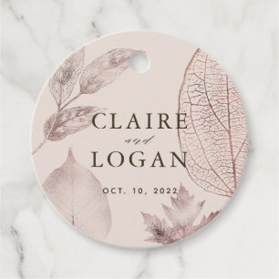Rose Gold Delicate Leaves Pink Beige Wedding Favour Tags