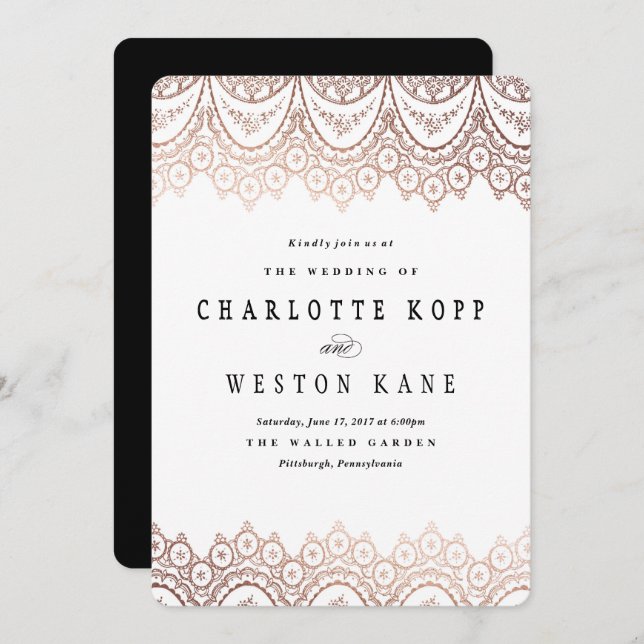 Rose Gold Delicate Wedding Invitation (Front/Back)