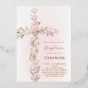 rose gold details peonies cross Baptism