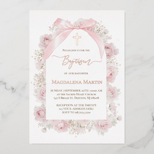 rose gold details pink roses Baptism (Front)
