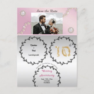 Rose Gold Diamond 10th Anniversary Save the Date Postcard