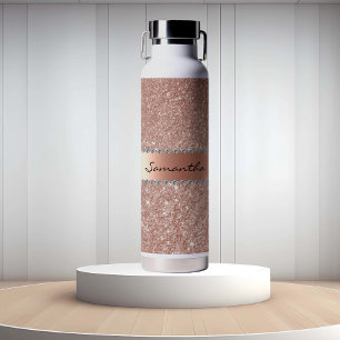 Rose Gold Diamond Glitter Bling Metallic Monogram  Water Bottle