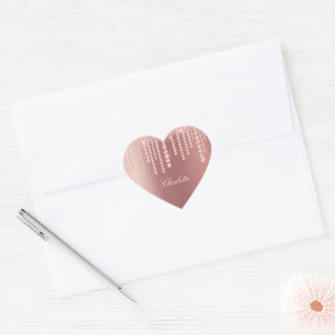 Rose Gold Diamond Look Personalised Classic Heart Sticker