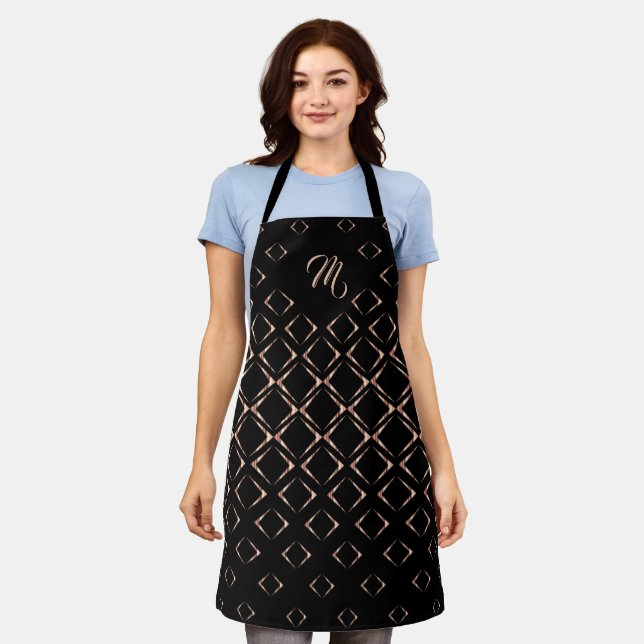 Rose Gold Diamond Pattern on Black Apron (Worn)