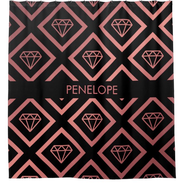 Rose Gold Diamond Pattern Shower Curtain (Front)