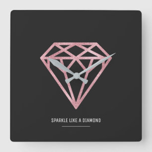 Rose Gold Diamond Square Wall Clock