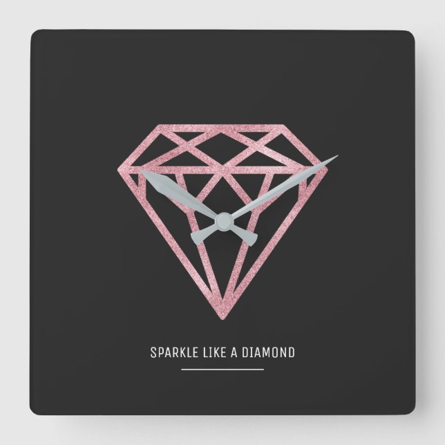 Rose Gold Diamond Square Wall Clock (Front)