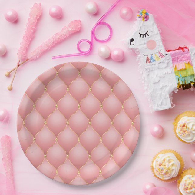 Rose Gold Diamond Tufted Paper Plates (Party)
