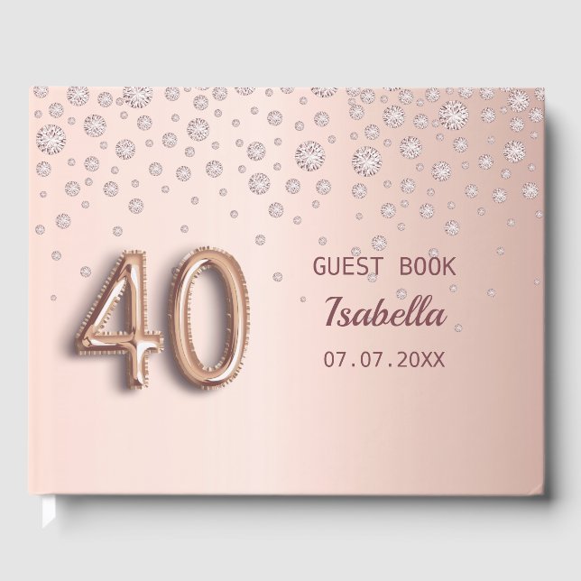 Rose gold diamonds 40th birthday guest book (Front)