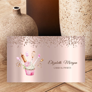  Rose Gold Diamonds,Flower Cupcake Bakery Tools Business Card