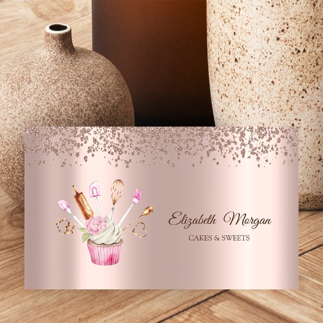  Rose Gold Diamonds,Flower Cupcake Bakery Tools Business Card (Creator Uploaded)