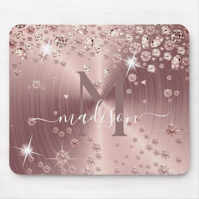 Rose Gold Diamonds - Personalised Mouse Pad (Front)
