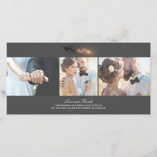 Rose Gold Dipped Feather Elegant Wedding Thank You Card