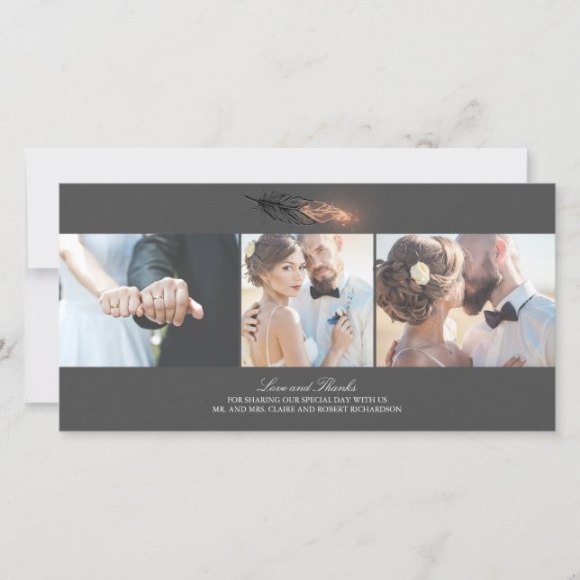 Rose Gold Dipped Feather Elegant Wedding Thank You Card (Front)