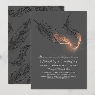 Rose Gold Dipped Feathers Glitter Birthday Party Invitation