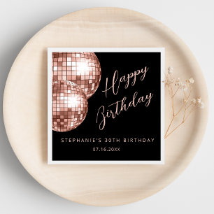 Rose Gold Disco Ball Happy Birthday  Napkin