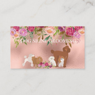 Rose Gold Dog Grooming Floral Pet Services Business Card