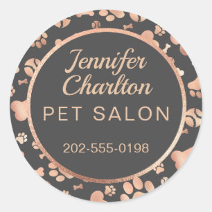 Rose Gold Dog Walker Pet Salon Paw Print Classic Round Sticker