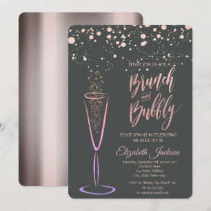 Rose Gold Dots Champagne Glass Bridal Shower Invitation