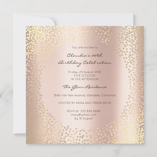 Rose Gold Dots Confetti Champaigne Birthday 16th Invitation (Front)