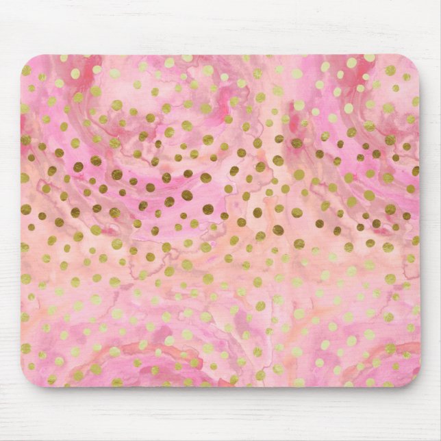 Rose Gold Dots Modern Glam Watercolor Mousepad (Front)