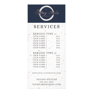 Rose Gold Dots & Navy Blue Company Price List Rack Card
