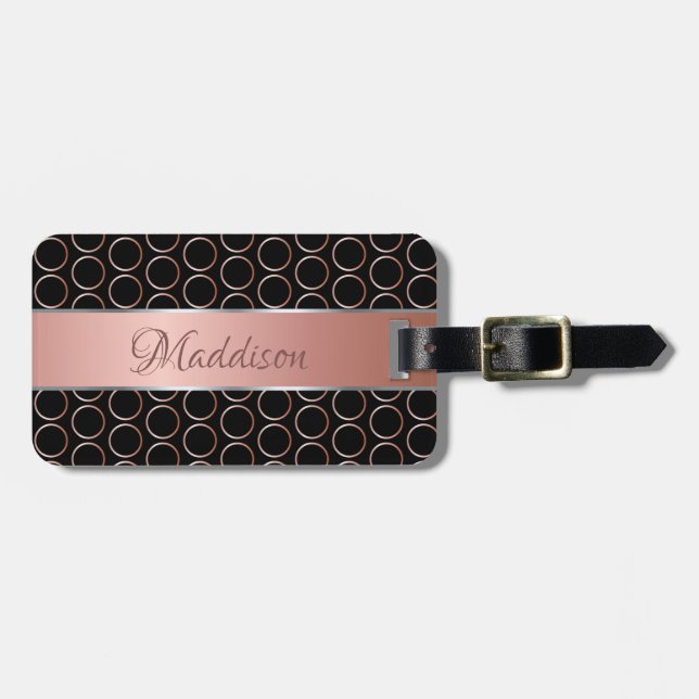 Rose Gold Dots Pattern Monogram Luggage Tag (Front Horizontal)