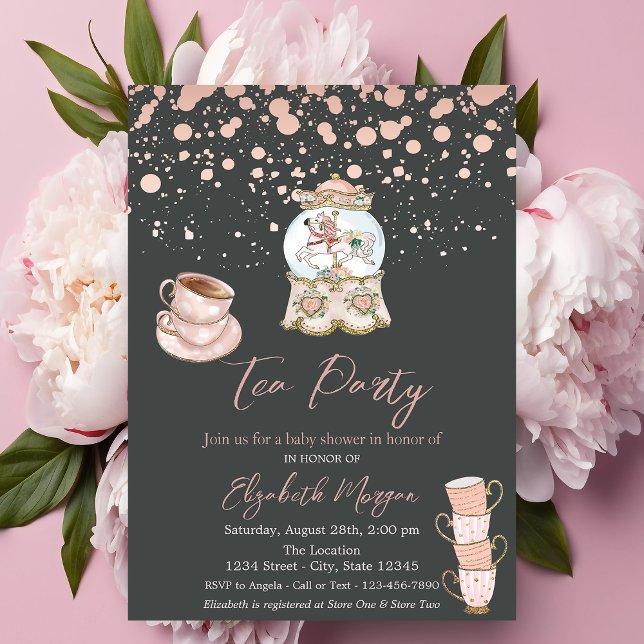 Rose Gold Dots Tea Party Baby Shower   Invitation (Creator Uploaded)