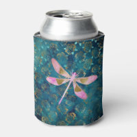 Rose Gold Dragonfly on Turquoise Floral Background