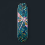 Rose Gold Dragonfly on Turquoise Floral Background Skateboard<br><div class="desc">Pink - Rose Gold Dragonfly on Turquoise Floral Nature Background. The Aqua Blue background contains girly gold foil Rose Flowers and Petals in the Pattern.</div>
