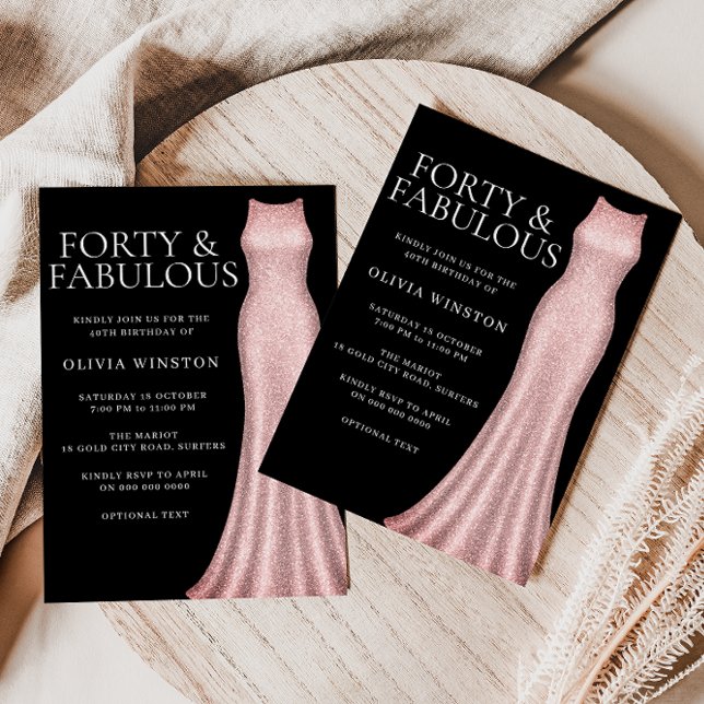 Rose Gold Dress Black 40th Birthday Party Invitation (Creator Uploaded)