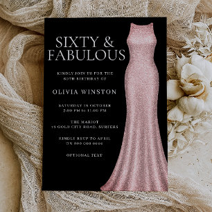 Rose Gold Dress Black 60th Birthday Party Invitation