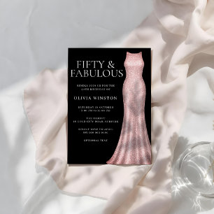 Rose Gold Dress & Black Womans 50th Birthday Party Invitation