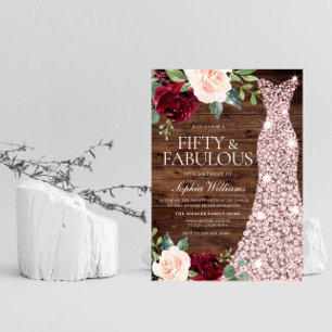 Rose Gold Dress Blush Rustic 50th Birthday Party Invitation